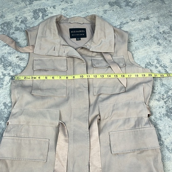All Saints Aiya Sleeveless Cargo Utility Vest Jacket Gilet Beige Sz 6 - Picture 6 of 15